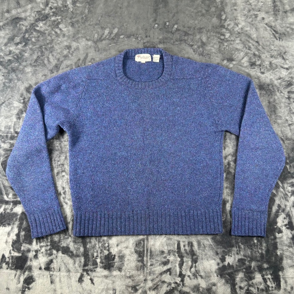 Parker of Vienna Sweater Mens Large Blue Shetland Wool Crewneck Marl Knit